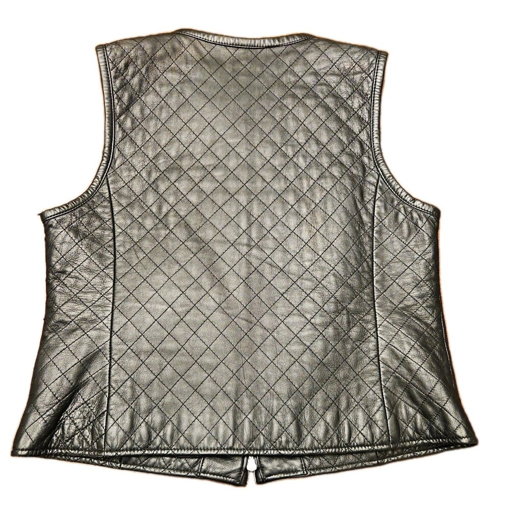 Caslon Quilted Black Lamb Leather Womens Vest, Size Petite Large - Picture 2 of 7